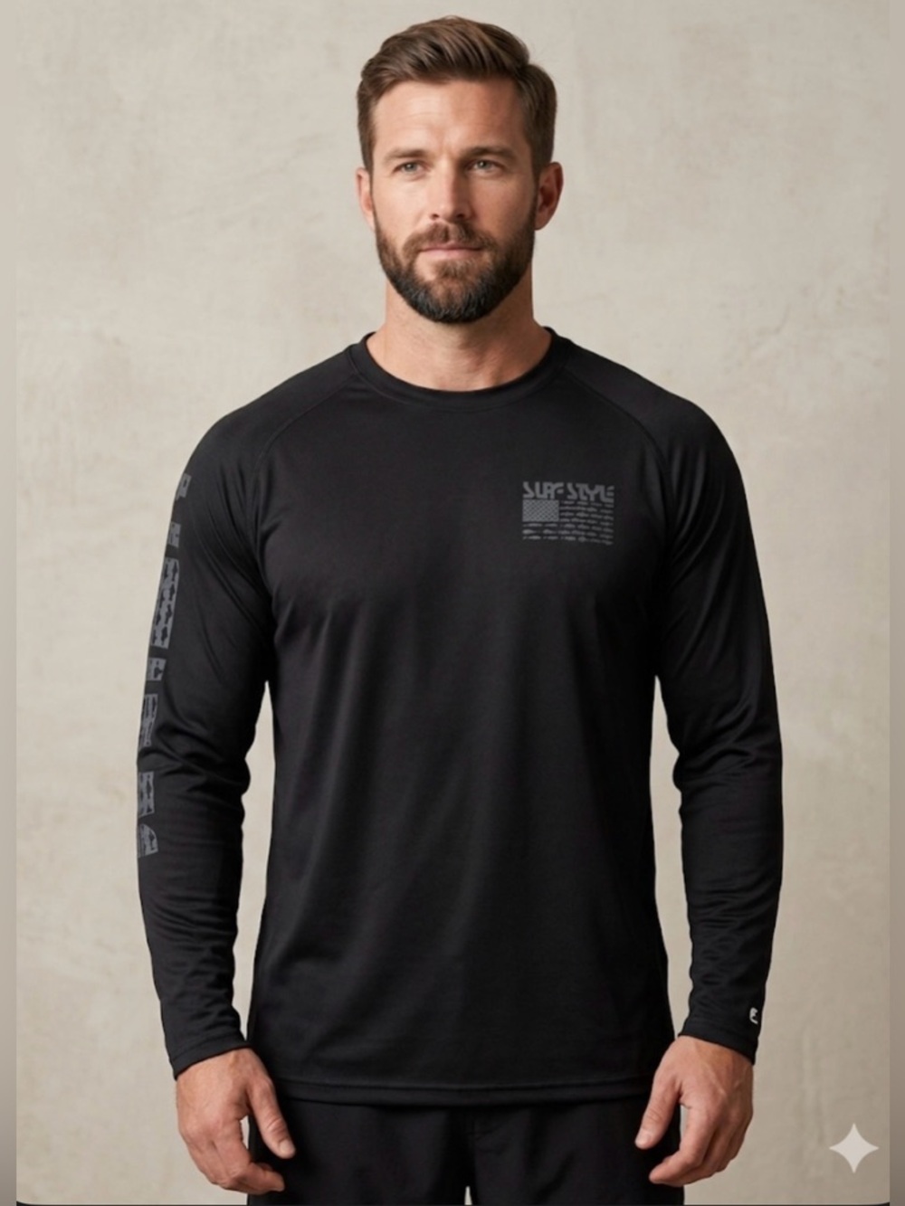 surf style Black Long-Sleeve Graphic Performance Tee Mens XXL UPF 50+